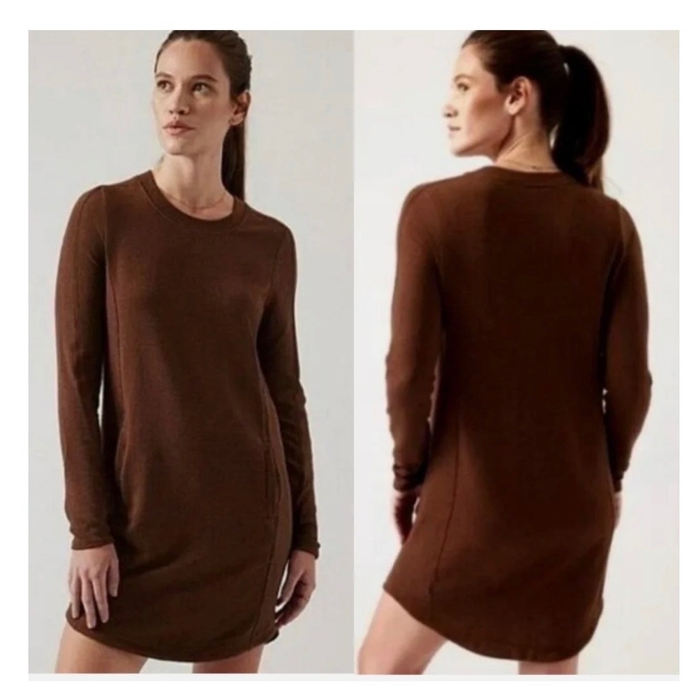 Athleta Balance Sweater Dress Mahogany Brown Pockets Women's size Large Comfy